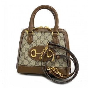 Gucci GG Supreme Horsebit Leather Handbag Brown